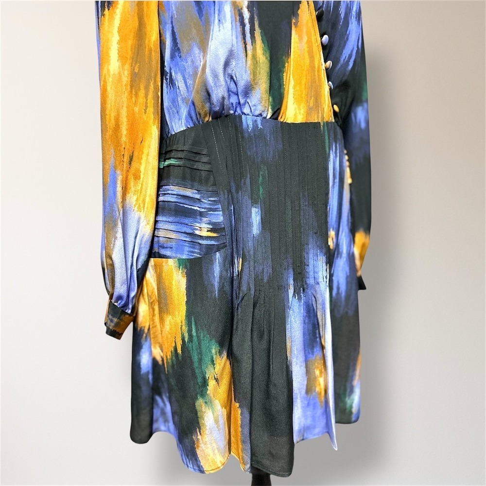 Marie Oliver Vera Silk Mini Dress Blue Floral Pleated Homecoming Wedding Guest - Picture 6 of 15